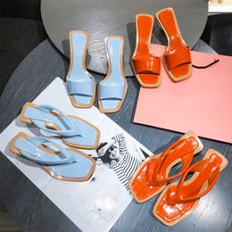 Slippers 2021summer Transparent Crystal Heel Flip-Flops Square Toe High Heels Pearl Sandals