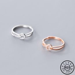 Cluster Rings 925 Sterling Silver Cubic Zirconia Geometric Round Shape Ring Adjustable Rose Gold Color Knuckle Finger Jewelry For Women