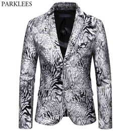 Sexy Snake Pattern Singers Blazer Men Brand Slim Fit 2 Button Mens Suit Jacket Coat Nightclub Party Stage Blazer Masculino 210522