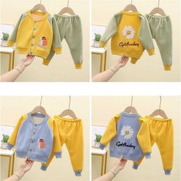 2021 Baby Girls Boys Clothing Sets Toddler Kids Velvet Coats Pants Autumn Baby Cute Sweatshirt Outfits Tracksuit Clothes Set G1023