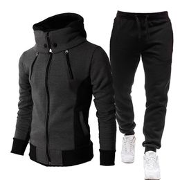 Autumn Winter Tracksuit Men Suits Casual High Callor Hoodie + Pant Sportswear Male Warm Zipper Sweatshirts /jacket Two Piece Set 211222
