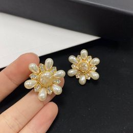 Vintage Pearl Sunflower Stud Earrings Famous Brand Flower Design Jewellery For Women