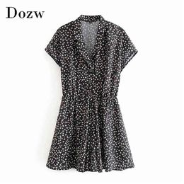 Summer Boho Floral Print Bodysuit Women Loose Casual Short Sleeve Jumpsuit Playsuit Turn Down Collar Holiday Beach Overalls 210414