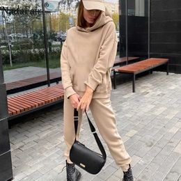 Nadafair Autumn Winter Jogging 2Piece Set Hooded Sweatshirt And Pants Casual Two Piece Outfits 2020 Women's Tracksuit Fleece Y0625