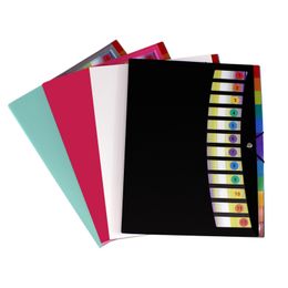 12 Pockets A4 File Folder Students Test Paper Folders Plastic Portable Waterproof Document Classification Bag 4 Colours Office Stationery Storages CG0624