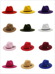DHL Men's Fedora Hat For Gentleman Woolen Brim Jazz Church Cap Band Wide Flat Hats Stylish Trilby Panama Caps