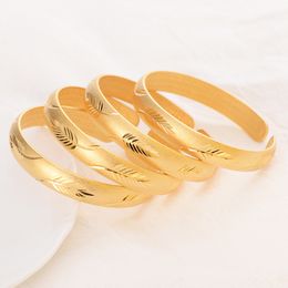 18 K Fine Gold Bangle GF Bracelet Africa Arab Fashion leaf sculpture Abrasive blasting Jewellery plume Items 1-4 PCS select