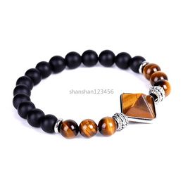 Yoga Chakra Natural Stone Pyramid Bracelet Amethyst Tiger Eye Rose Quartz Beaded Bracelets Wristband for Women Men Fashion Fine Jewellery