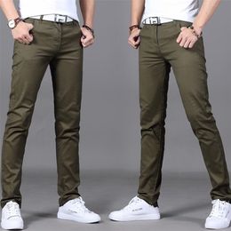 Brand Men's Spring and summer 98% cotton Pants men Business Slim Elastic Casual black Khaki Fit Straight pant trousers male 210715