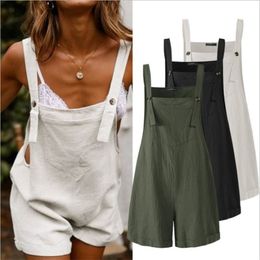 Cotton And Linen Overalls Solid Colour Buttons Casual Summer Fashion Tops Loose Jeans Shorts Maternity Clothing 210918