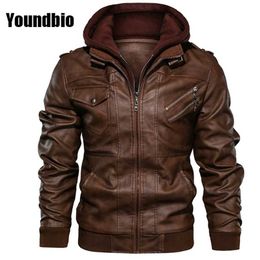 Men Masculine Jacket Leather Coat Solid Colour Hooded Men Fashion Clothes Warm Motorcycle Vintage Leather Coat Men 211008