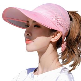 Korean Women Empty Top Straw Sun Visor Hat Wide Brim Sunscreen Adjustable Beach Baseball Cap DXAA Hats