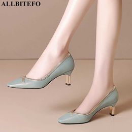 ALLBITEFO high quality genuine leather gold high heels shoes women high heels shoes autumn wedding women shoes size:33-43 210611