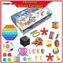 Tiktok Fun Рождество появление сенсорных календарей FIDGET TOYS Bift Blue Box Xmas подарок для детей Детей Build Bubble Autism Autimy Стресс Антиресурс DHL FS23