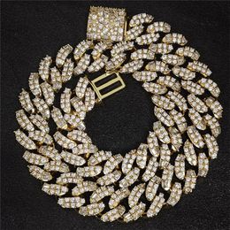 16-24inch Gold Plated Bling Full CZ Stone Cuban Chain Necklace Bracelet Links Punk Hiphop Rapper Street Jewellery for Men