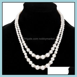 Beaded Necklaces & Pendants Jewellery Fashion Chic Double Layer Fake Pearl Beads Bride Bridesmaids Chains For Women Ladies Female Wedding Gift
