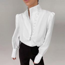 Ladies Elegant Long Sleeve White Blouse Shirt Women Tops Casual Solid Single-Breasted Puff Sleeve Blouse Women Shirt Blusas 210416