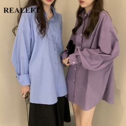 Casual Oversize Turn-down Collar Women's Blouse Spring Summer Lantern Sleeve Buttons Loose Female Shirts Tops 210428