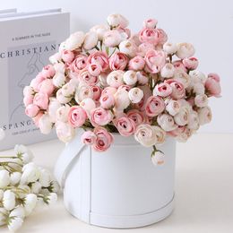 Simulation Tea Rose Bunch Artificial Silk Flowers for Home Decoration Floral Wedding Bride Holding Bouquet Fake Flower Roses