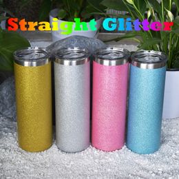 20oz Straight Tumblers sublimation texture Powder Glitter tumbler With clear Straws & Lids Double Wall Vacuum Insulated drinking Cup B1