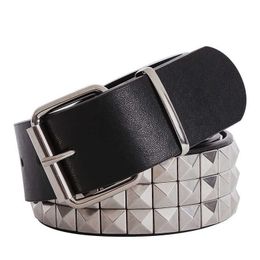 Shiny Pyramid Fashion Rivet Belt Men&Women's Studded Belt Punk Rock With Pin Buckle 210310