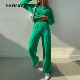 Women Two Piece Tracksuit Suits Spring Autumn Casual Solid O-Neck Long Sleeve Pullover Ladies Sets Elastic High Waist Pants Sets 211126
