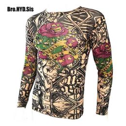 Funny Long Sleeve Fake Tattoo T Shirts All Over Print Men Women Arts Shirt Elastic Slim Fit Modal Thin Halloween Clothes 210716