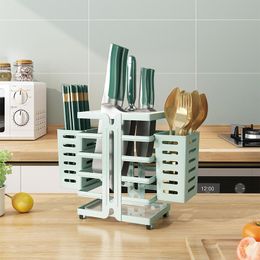 Kitchen Storage & Organization 2 In 1 Metal Green Sink Stand Knives Holder With Cutlery Rack Silverware Spoons And Forks Container Organizer
