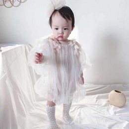 2PCS Baby Girl Vintage Romper Infant Boutique Jumpsuit Toddler Princess Clothes First Birthday Cotton Smock Rompers 210615