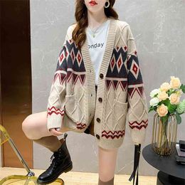 Autumn Winter Women Cardians Style Solid Color Retro Sweater Men Single Breasted Knitted Loose Plus Size Outwear Tops 210427