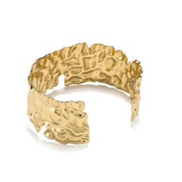 Bangle Unique Design Textured Metallic Jewellery Gold Plated Open Stainless Steel Metal Q0717