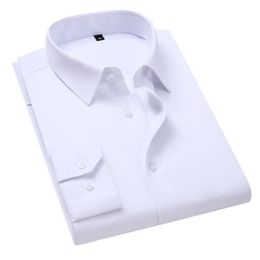Plus Size 8XL 7XL 6XL 5XL 4XL Mens Business Casual Long Sleeved Shirt Solid Colour White Black Cotton Social Dress Shirts 210628