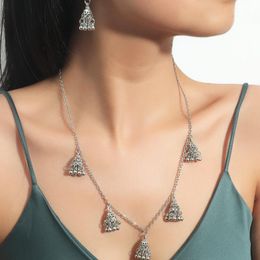 Earrings & Necklace Women Jewelry Silver Color Bells Earring/Necklace Set Bijoux Wedding Hangers Bohemia Jhumka