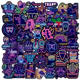 50PCS Pack No-Repeat Neon Stickers Cartoon Personalised Creative Motorcycle Stickers Cool Glisten Graffiti Sticker Luggage Neon-Lamp Decals