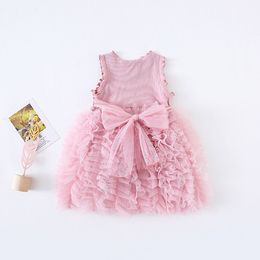 Kids Dresses For Girls Mesh Lace Sleeveless Party Princess Dress Baby Girl Clothes Summer Kids Clothes with Big Bow 0-4Y Q0716