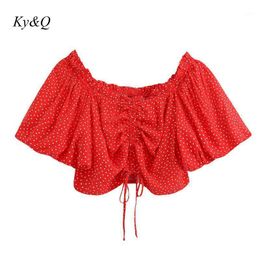Brand Design Beach Fashion Elegant Top 2021 Bandage Polka Red Dot Blouse Loose Women Short Sexy Clothes Women's Blouses & Shirts