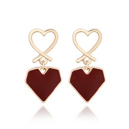 Dangle & Chandelier Karopel Fashion Heart-shaped Earrings Retro Joker Wine Red Hearts Contracted Long For Women Jewellery Making