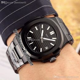 2022 5711 A21j Automatic Mens Watch PVD Steel All Black Textured Dial White Stick Markers Stainless Steel Bracelet 9 Styles Watches Puretime01 E25C3