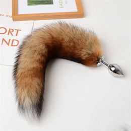 35cm/14" Real Genuine Red Fox Fur Tail Plug Anal Butt Metal Stainless Insert Sexy Stopper Cosplay Toys