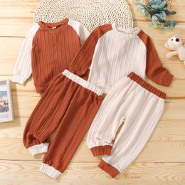 Autumn Baby T-shirt Trousers Suit Winter Girls Boys Fashion Casual Contrast Color Long Sleeve Tops Pants Clothes Set