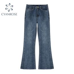 Flare Denim Pants And Jean Trousers Korean Vintage Y2K Elegant Blue Leisure Loose Streetwear High Waist Fashion Pant 210515