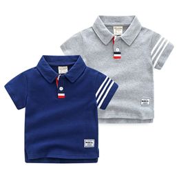 Gentleman Style Boys T-shirts Polos Summer Kids Striped Short Sleeve T-shirt Cotton Turn-Down Collar Children Casual Shirt Child Tops Tees 2-7 Years