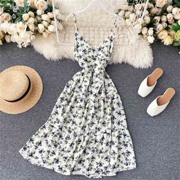 Elegant Women Bodycon Dress Print Floral Kleid Boho Midi Summer V Neck Sexy Ladies High Waist Robe Vestidos Mujer 210525