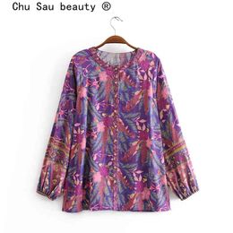 Chu Sau beauty Fashion Boho Floral Print Summer Shirts Women Holiday Chic Single Breasted Blouses Female Camisa De Moda 210508