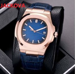 automatic mechanical movement watch luxury men 5711 waterproof top rose gold case genuine cow leather strap sapphire glass Self-wind Fashion Wristwatches Gift
