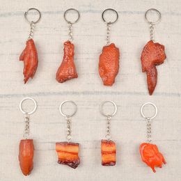 fake food UK - Keychains 1pc Simulation Food Keychain Gift Fake Braised Pork Belly Roasted Chicken Imitation Key Chain Children Toy