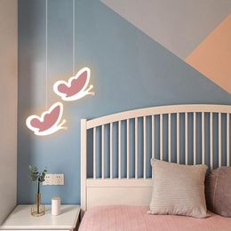 Romantic Butterfly Flower Heart-shaped Pendant Lamp LED Hanging Lights Kids Room Lighting Decor Lamps