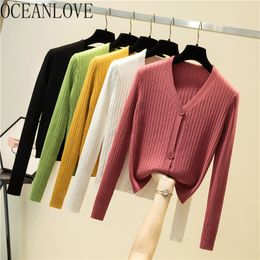 Cardigans Autumn V Neck Single Breasted Korean Women Sweaters Solid Short Loose Mujer Sueter Knitwear 17592 210415