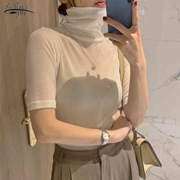 Summer White Shirt Tops Short Sleeve Slim Female Blouse Office Knitted Solid Casual Women Blouses s Blusas 12874 210508