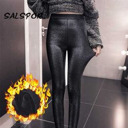 SALSPOR 8XL High Waist Plus Size Fat Warm Leggings Women Ankle-Length Winter Office Ladies Thick Shiny Pants Fit 150Kg Mm 211204